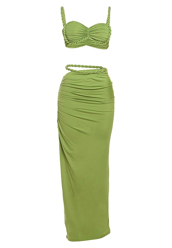 Women's Two Piece Skirt Sets Summer Beach Sexy Ruched Backless Cami Top And Cut Out Skirt Night O... | Amazon (US)