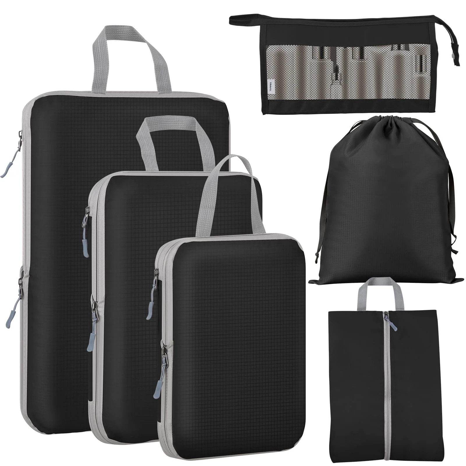 Koovon Compression Packing Cubes for Suitcase, 6 Set Luggage Packing Organizers Durable Packing C... | Walmart (US)