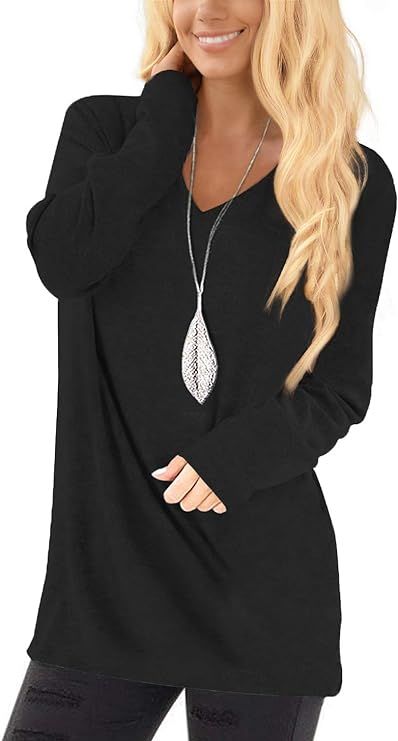 Jescakoo Tunic Tops for Leggings for Women Long Sleeve V Neck T Shirts Casual Loose Fit | Amazon (US)