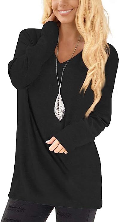 Jescakoo Tunic Tops for Leggings for Women Long Sleeve V Neck T Shirts Casual Loose Fit | Amazon (US)