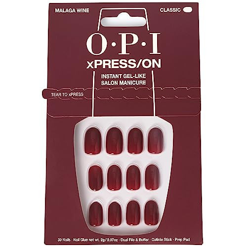 OPI xPRESS/ON Malaga Wine | Dark Red Short Round Press On Nails | With Nail Glue | Long Lasting, Reusable, Non-damaging | Amazon (US)