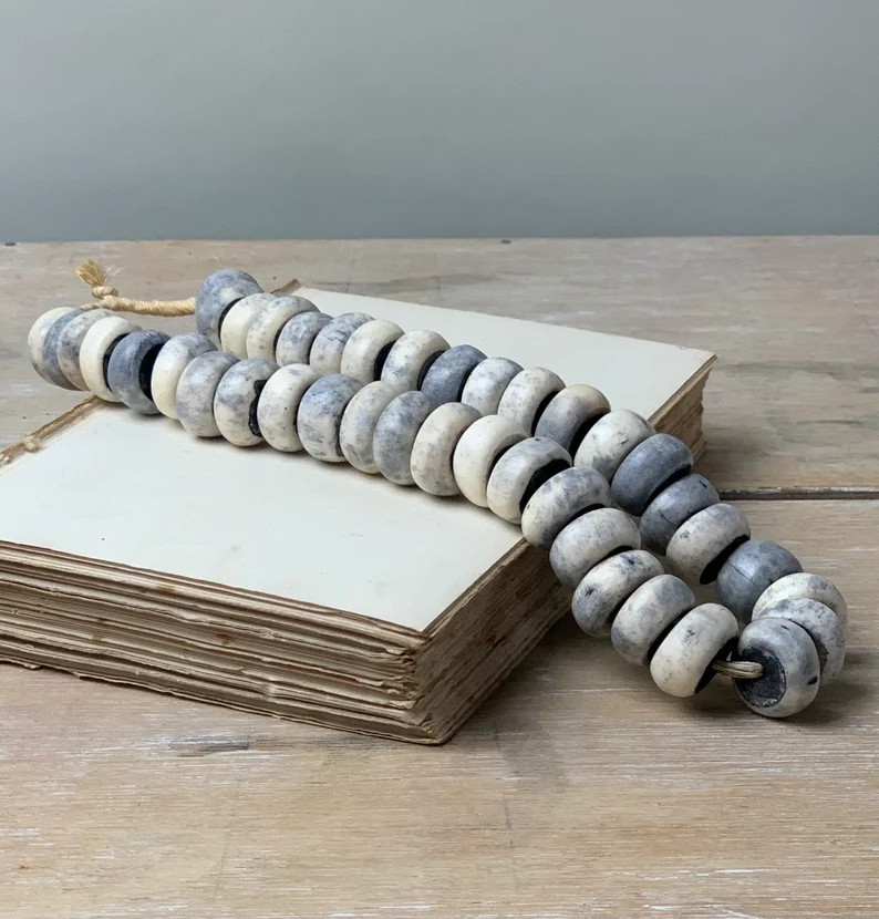 Round Smooth African Grey & White Bead free Shipping | Etsy | Etsy (US)