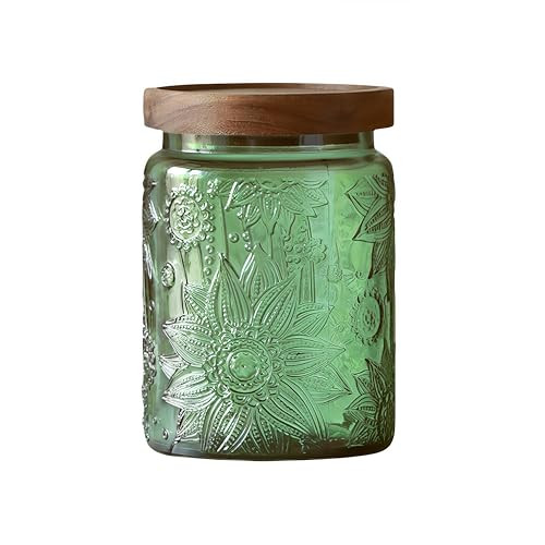 ANSQU Vintage 23.7oz Glass Storage Jar with Solid Wood Lid - Sunflower Kitchen Canister for Tea, ... | Amazon (US)