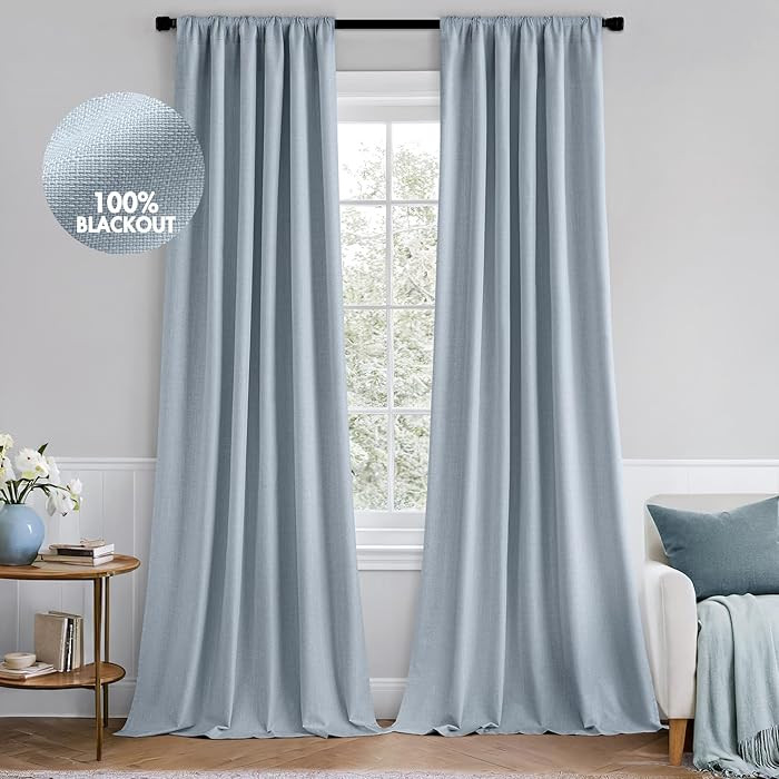 MIULEE 100% Blackout Curtains 84 Inch Long 2 Panels Set for Bedroom, Thick Faux Linen Black Out C... | Amazon (US)