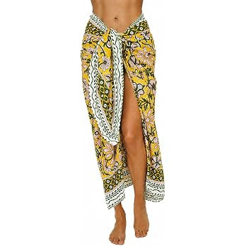 100% Cotton Block Print Sarong Swimsuit Wrap Cover Up Long Women’s Apparel Fabric (73" x 44") | Amazon (US)