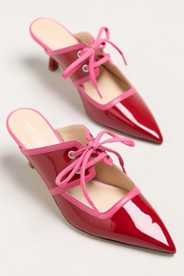 Maeve Contrast Lace-Up Kitten-Heel Mules | Anthropologie (US)