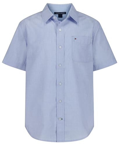 Tommy Hilfiger Boys' Short Sleeve Woven Button-Down Shirt, Lightweight & Comfortable, End on End Spring Blue, 14-16 | Amazon (US)