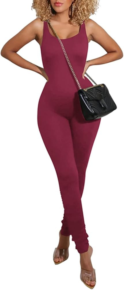 Xuan2Xuan3 Women Spaghetti Strap Bodycon Tank One Piece Jumpsuits Rompers Catsuit Unitard Bodysui... | Amazon (US)