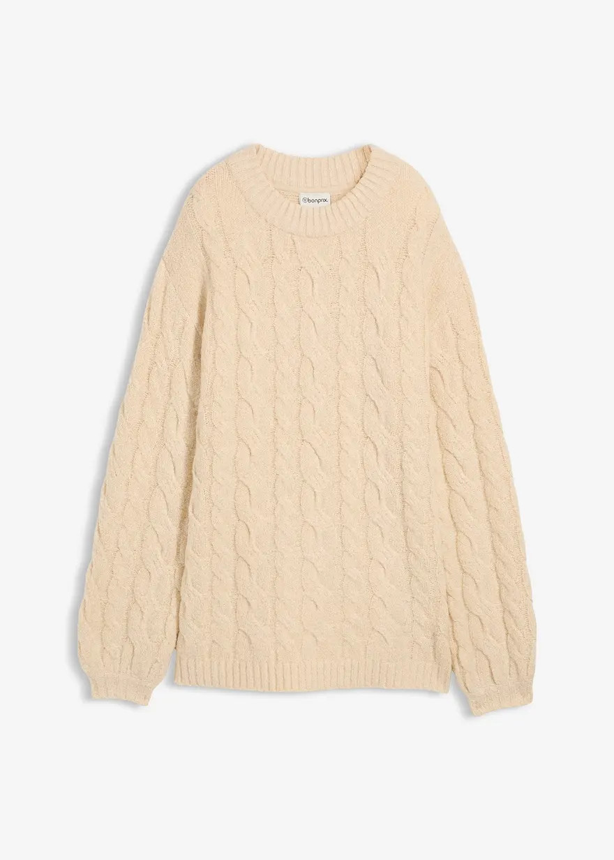 Strickpullover mit Ballonärmeln und Zopfmuster - beige | bonprix | Bonprix DE