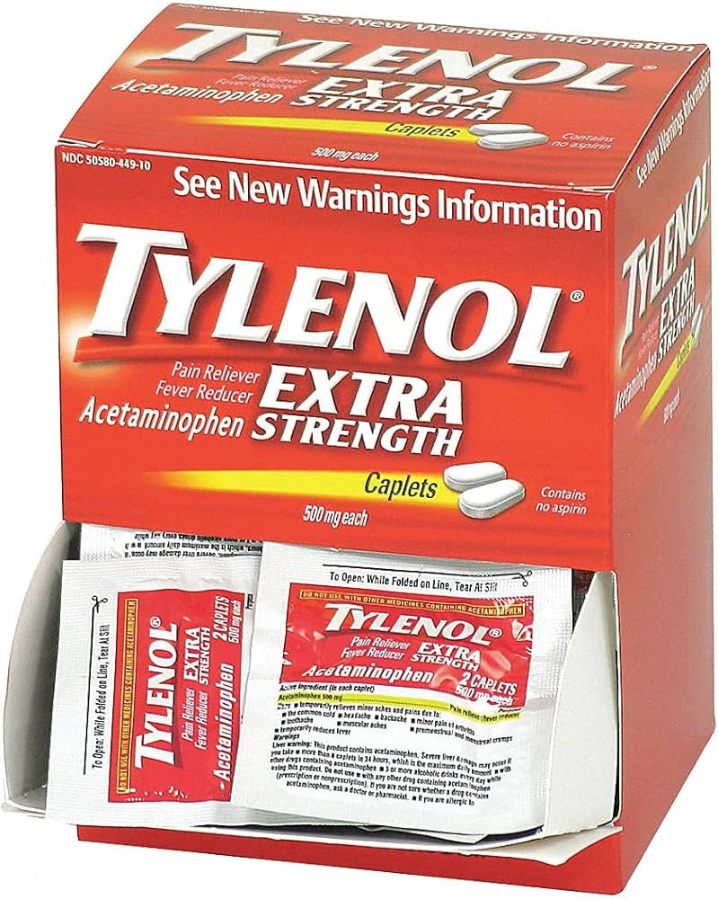 Tylenol Extra Strength Acetaminophen Individually Wrapped Medication, 50 Doses of Two Tablets, 50... | Amazon (US)