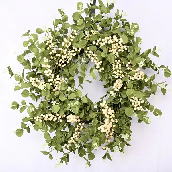 22" Handcrafted Faux Eucalyptus Berry Wreath for Front Door | AllModern