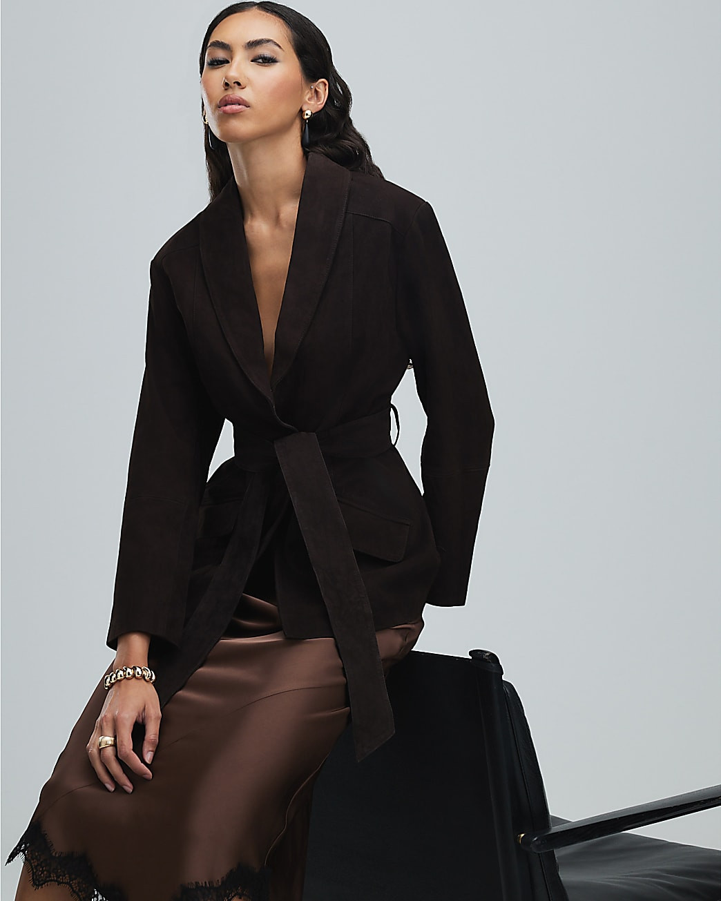 Brown Belted Suede Jacket | River Island UK & IE