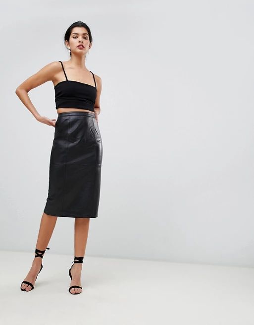 ASOS Midi Pencil Skirt in Leather | ASOS US