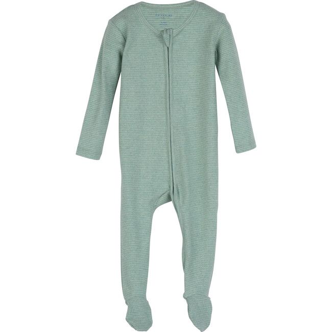 Baby Sawyer Zip Footie Pajama, Sage Stripe | Maisonette