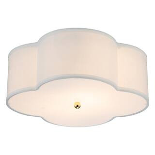 17 in. 2-Lights White Linen Flush Mount with Acrylic diffuser | The Home Depot