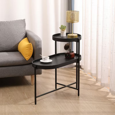 CAVINAS 2-Tier Coffee Table, Modern Side Table End Table with Storage Shelf, Metal Frame and Wooden Tabletop for Sofa, Bedside, Black | Target
