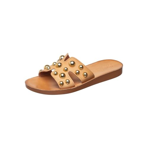 Antelope Women's Leather H-Strap Slide Sandals with Studs - Flat Slip-On Summer Sandals, Boho Vacation Sandal for Women | Amazon (US)