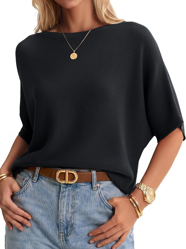 Arach&Cloz Women's Oversized Batwing Sleeve Business Casual Sweater Tops | Amazon (US)