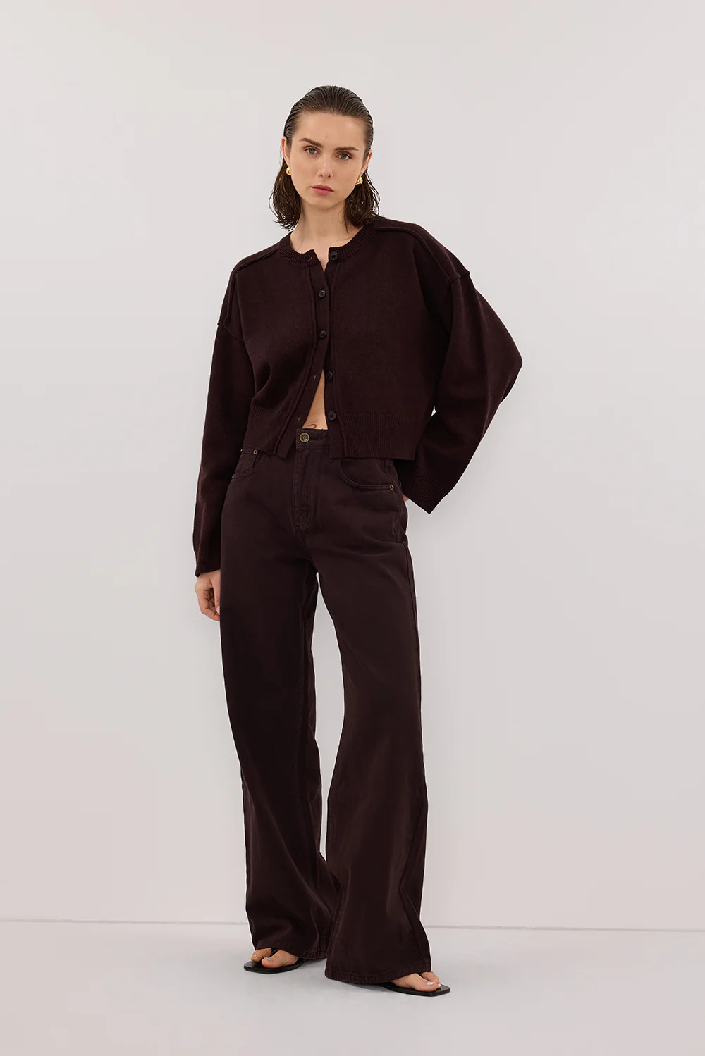 PAIGE CHOC WOOL KNIT CARDIGAN | DISSH