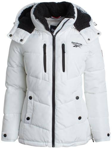 Reebok Womens Puffer Jacket - Heavyweight Puffer Coat with Faux Fur Trim Hood - Outerwear Down Winter Jackets for Women, Size Small, Winter White | Amazon (US)