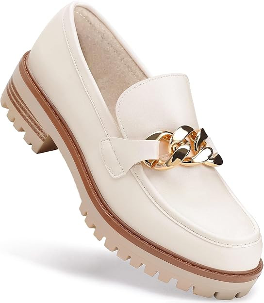 TINSTREE Platform Loafers for Women with Chain Comfort Chunky Heel Slip On Round Toe Business Wor... | Amazon (US)