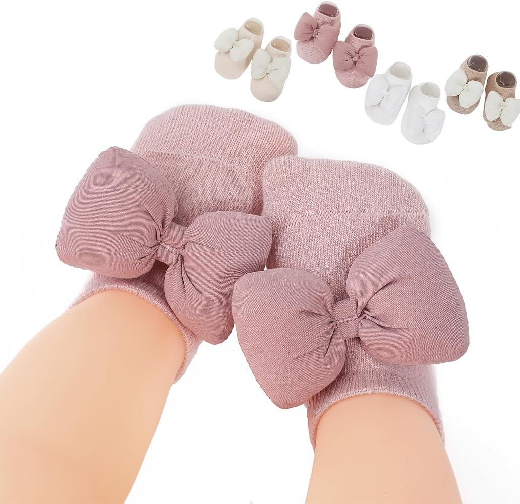 Urban Virgin 4 Pack Baby Girl Non-Slip Socks With Grips Infant Low Cut Ankle Socks Cotton Socks 0... | Amazon (US)