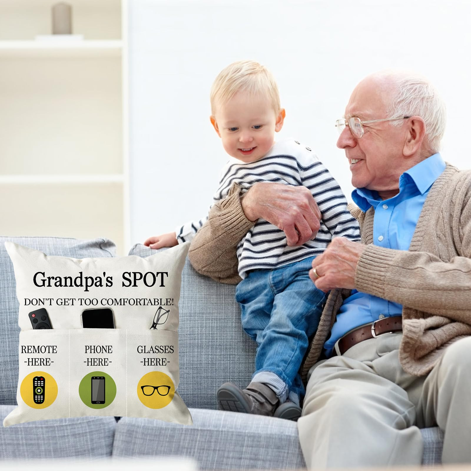 ONFAON Grandpa Gifts,Grandpa's Spot Throw Pillow Covers 18x18 Inch,Put Phone Glasses and Remote C... | Amazon (US)