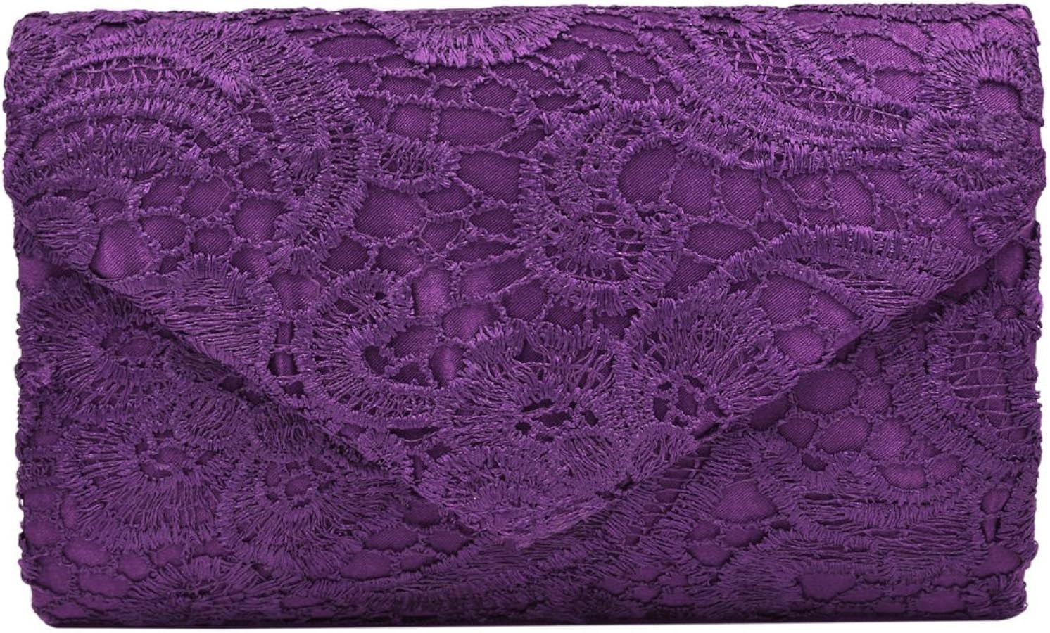 Premium Lace Paisley Floral Fabric Satin Envelope Flap Clutch Evening Bag | Amazon (US)