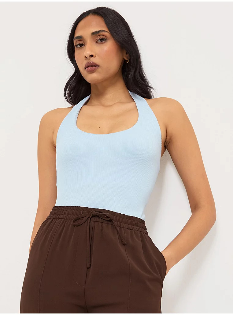 Blue Ribbed Halter Neck Top | George
