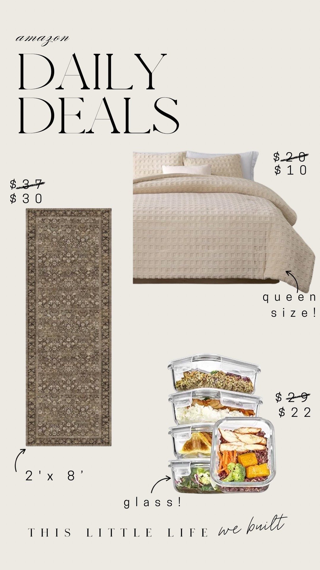 Amazon daily deals!


Runner rug, glass food storage, quilt, comforter, Amazon home, affordable home 

#LTKSaleAlert #LTKHome #LTKU