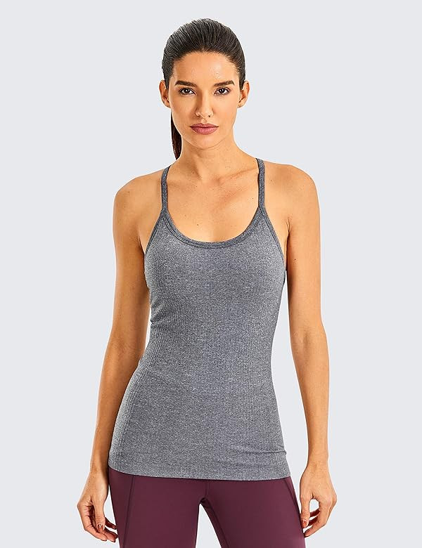 CRZ YOGA Seamless Workout Tank Tops for Women Racerback Athletic Camisole Sports Shirts with Buil... | Amazon (US)