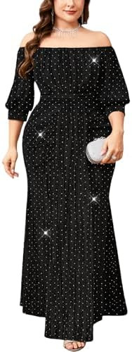 Plus Size Sparkly Formal Dress Off Shoulder Puff Sleeve Mermaid Maxi Dresses Cocktail Wedding Par... | Amazon (US)