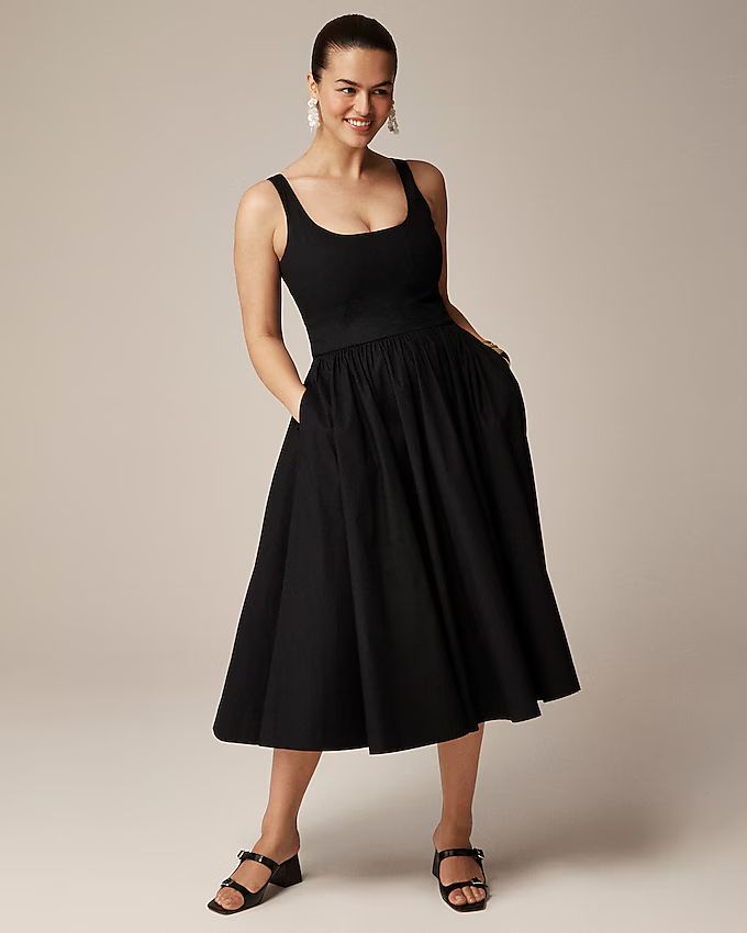 Fit-and-flare midi dress in cotton poplin | J.Crew US