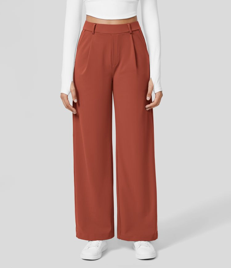 Women’s High Waisted Plicated Side Pocket Straight Leg Work Pants - Halara | HALARA