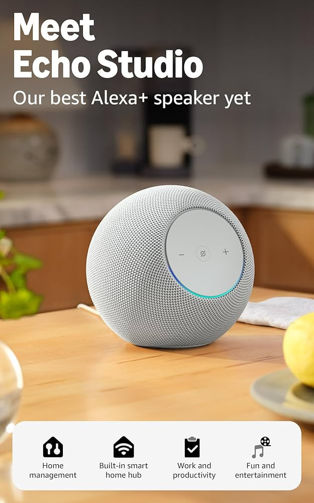 Amazon Echo Studio (newest model), Immersive spatial audio and Dolby Atmos, Designed for Alexa+, ... | Amazon (US)
