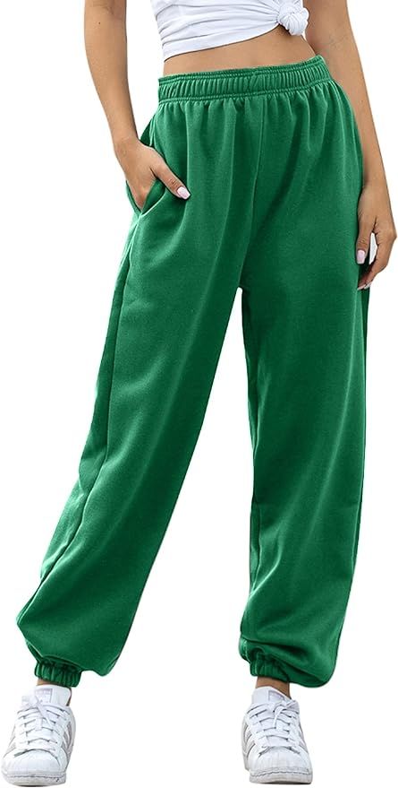 Women's Cinch Bottom Sweatpants Pockets High Waist Sporty Gym Athletic Fit Jogger Pants Lounge Tr... | Amazon (US)