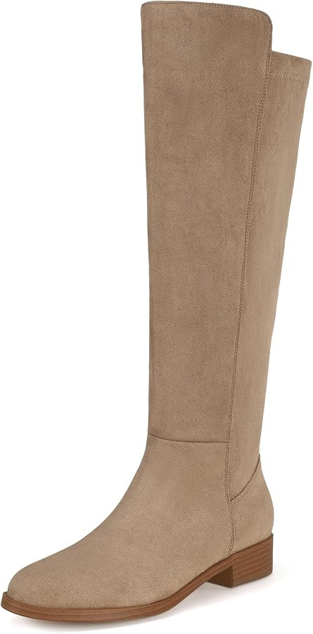 IDIFU Flat Knee High Boots for Women Strecthy Rounded Toe Side Zipper | Amazon (US)