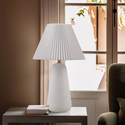 White Textured Ceramic Table Lamp – 60" Cord & Included Led Bulb, Ideal For Home Bedroom/living Room Lighting | Wayfair North America