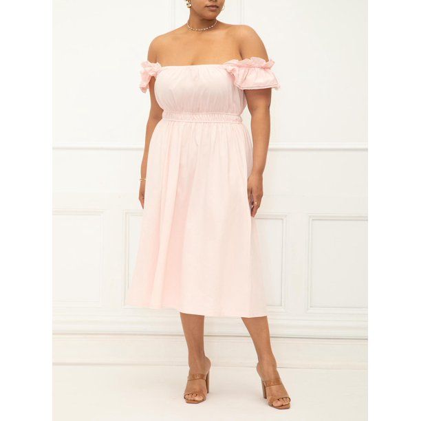 ELOQUII Elements Women's Plus Ruffle Sleeve Gathered Waist Dress | Walmart (US)