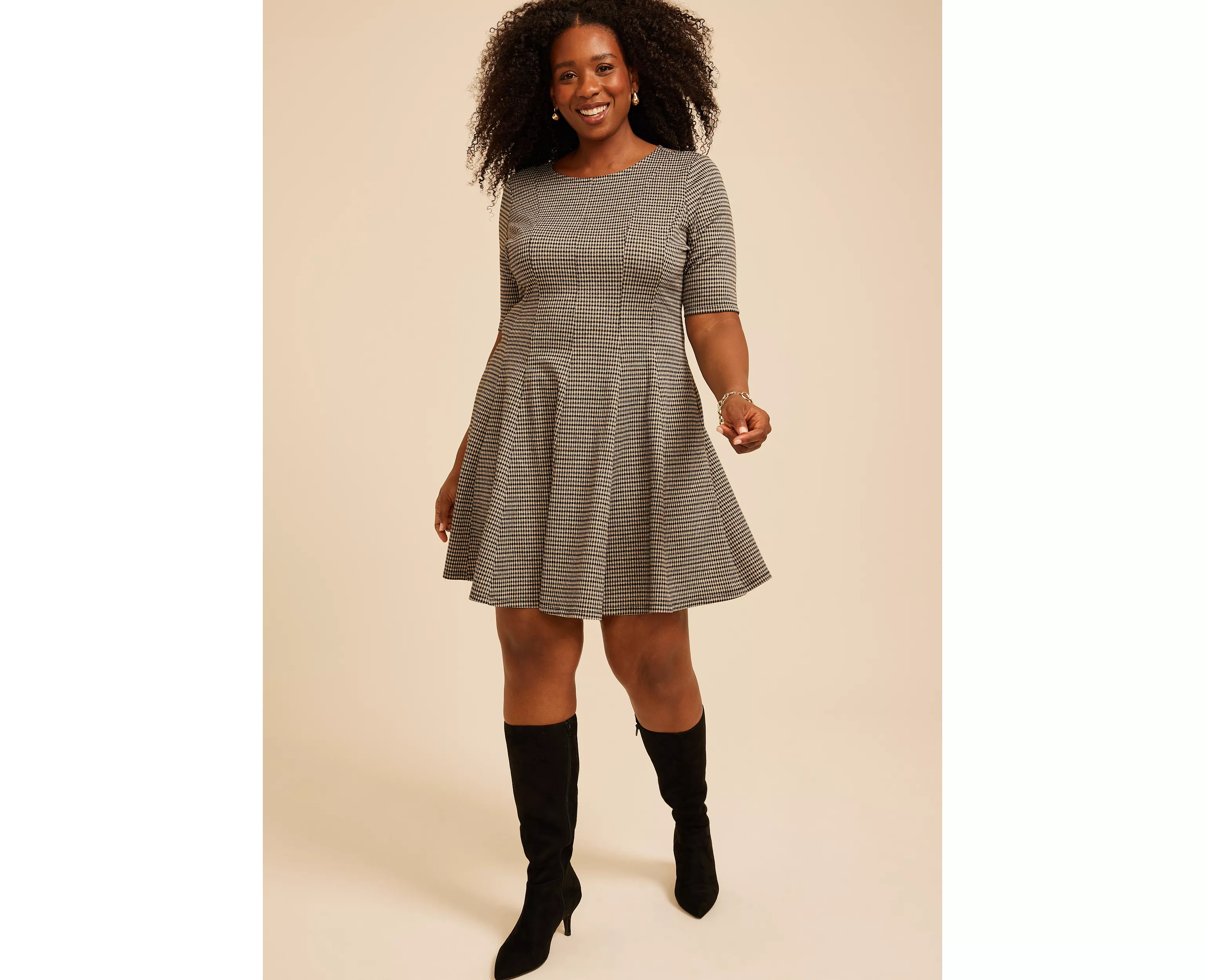 Maurices Plus Size Women's Pleated Houndstooth Ponte Dress | Maurices