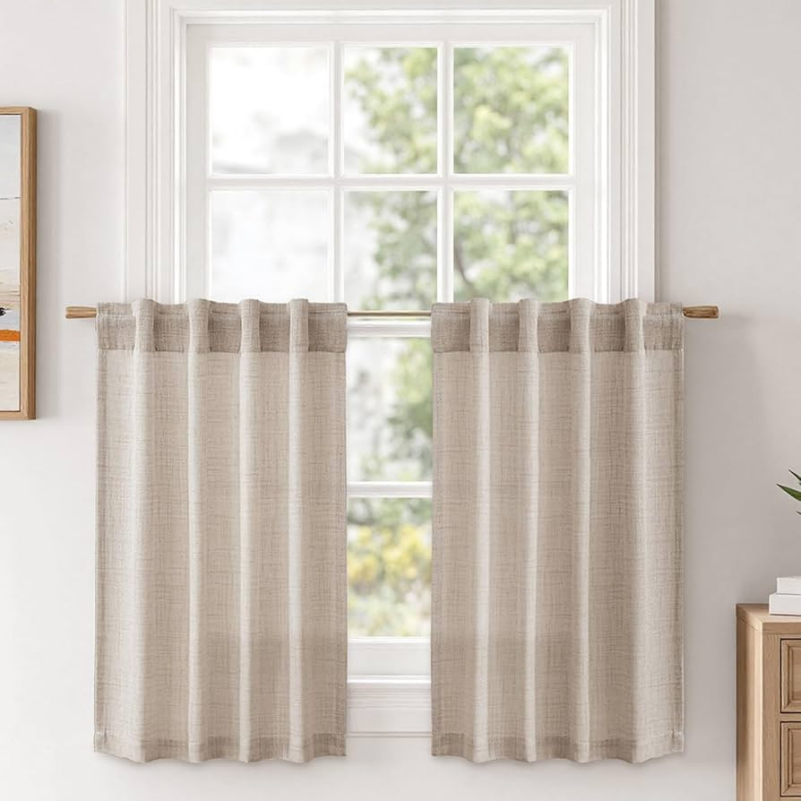 MIULEE Linen Textured Small Kitchen Window Curtains Over Sink, Semi Sheer Farmhouse Cafe Curtain ... | Amazon (US)