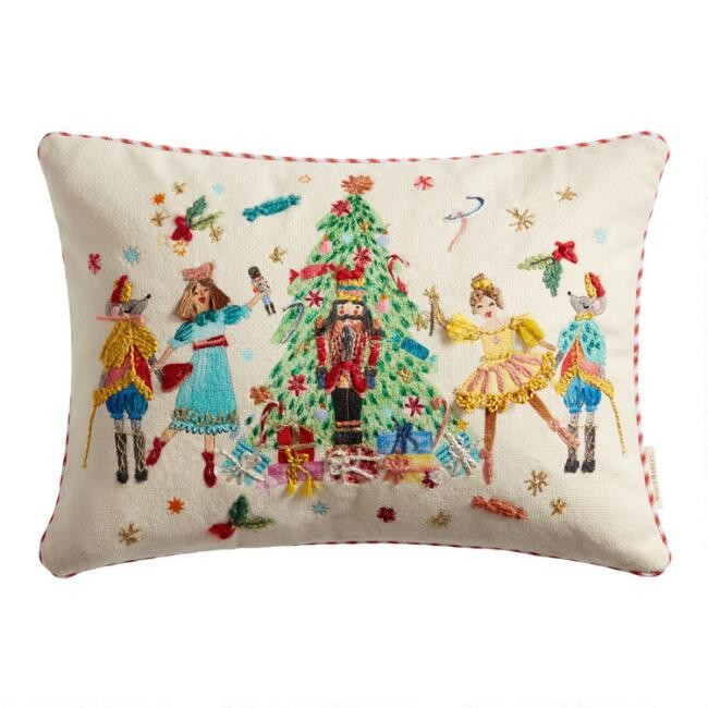Ivory Multicolor Embroidered Nutcracker Lumbar Pillow | World Market