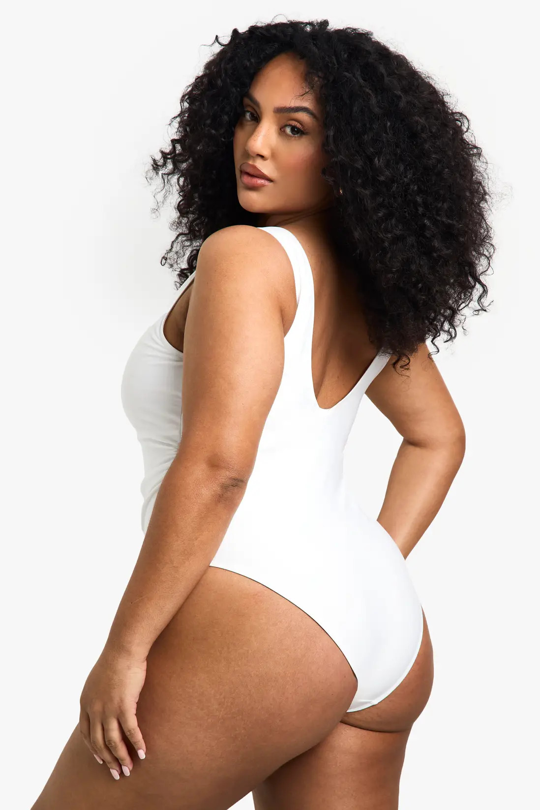 White Plus Swimwear Essentials Ruched Tummy Control Swimsuit | Boohoo USA | boohoo (US & Canada)
