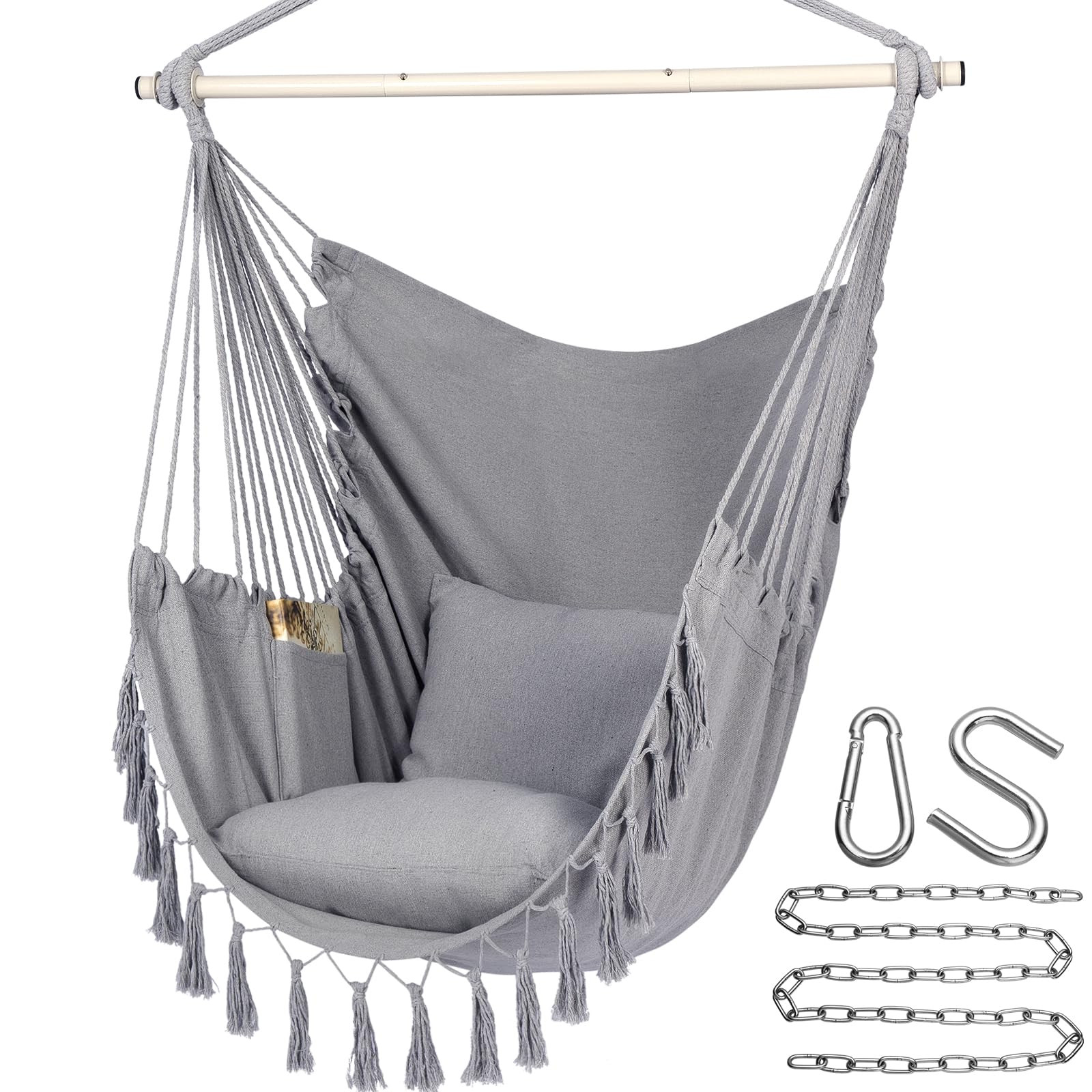 Y- STOP Hammock Chair Hanging Rope Swing, Max 500 Lbs, 2 Cushions Included, Large Macrame Hanging... | Amazon (US)