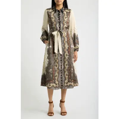 Julia Jordan Mixed Paisley Long Sleeve Midi Shirtdress in Rust Multi at Nordstrom, Size 2 | Nordstrom