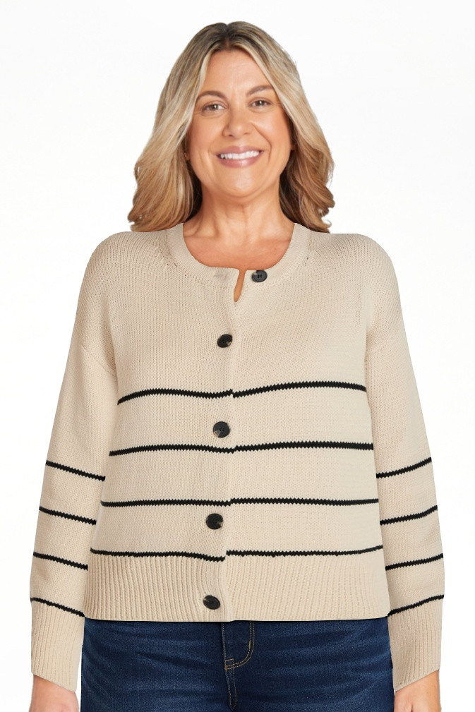 Time and Tru Women's Striped Cardigan Sweater with Long Sleeves, Sizes XS-XXXL | Walmart (US)