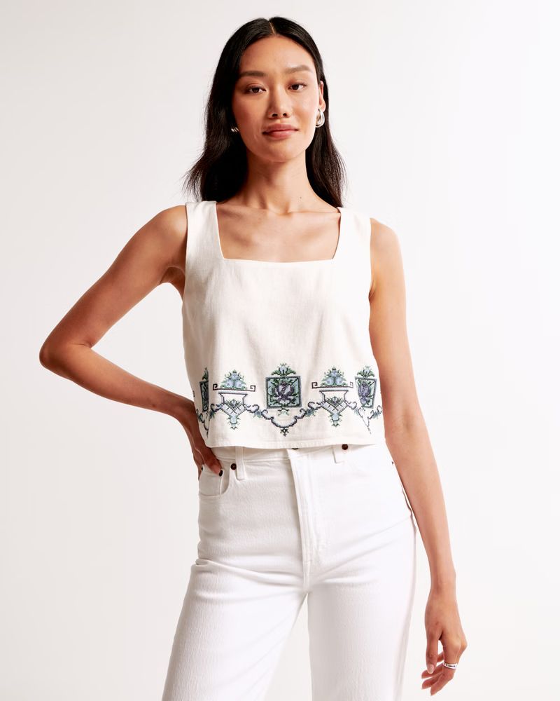 Women's Linen-Blend Squareneck Set Top | Women's New Arrivals | Abercrombie.com | Abercrombie & Fitch (US)