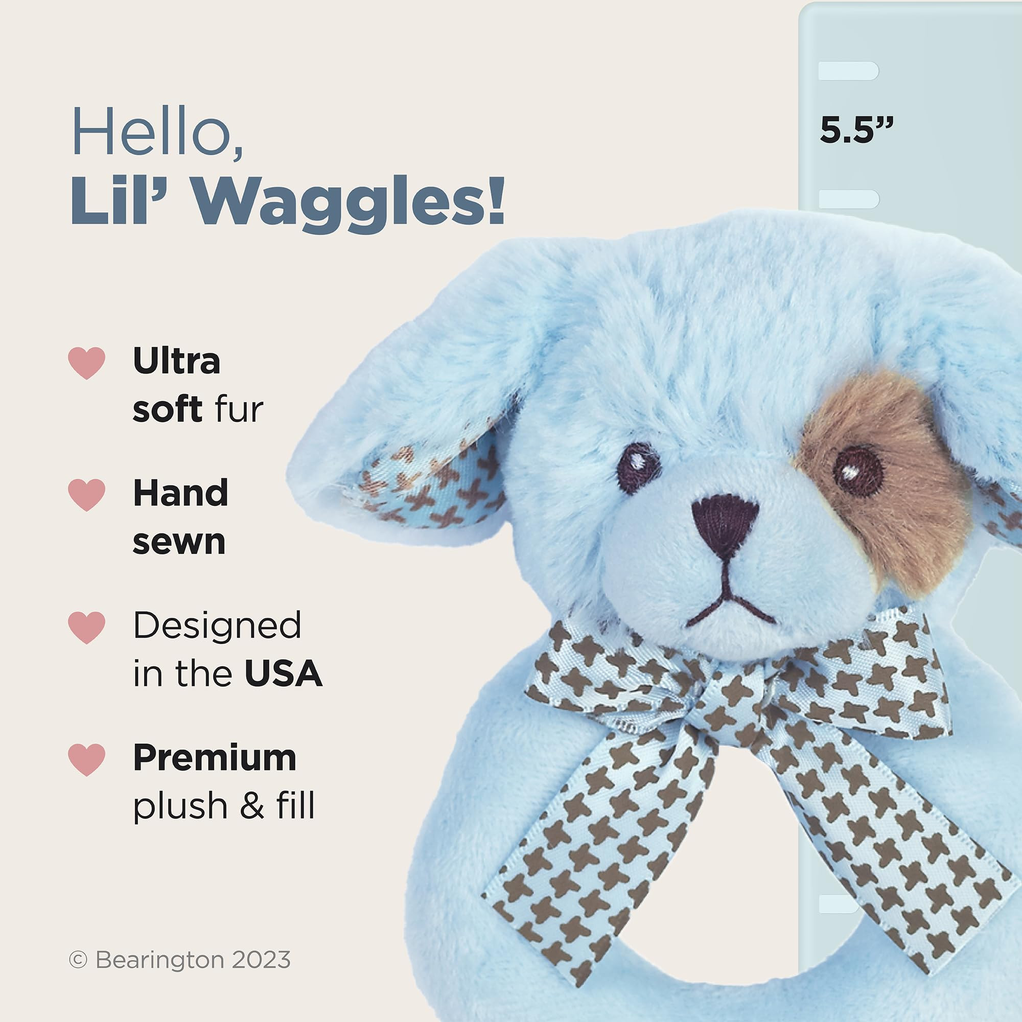 Bearington Baby Lil' Waggles, 5.5 Inch Blue Puppy Dog Plush Stuffed Animal, Soft Baby Boy Rattle ... | Amazon (US)