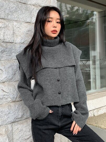 DAZY Turtle Neck Button Front Jumper | SHEIN