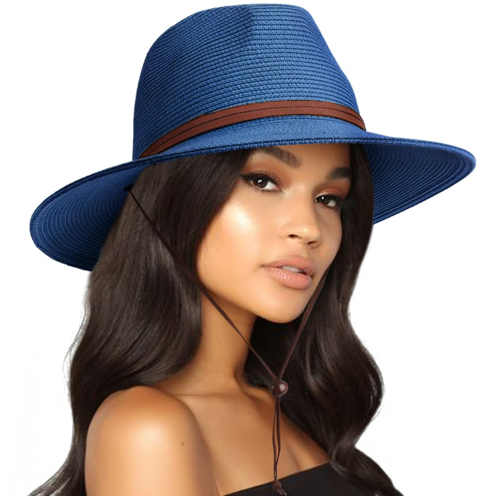 Summer Straw Fedora Hat for Women Men Travel Panama Hat with Wide Brim Roll Up Sun Hat for Beach ... | Amazon (US)